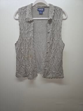 Vintage Honors Silk Sage Green Crochet Cardigan Size XL